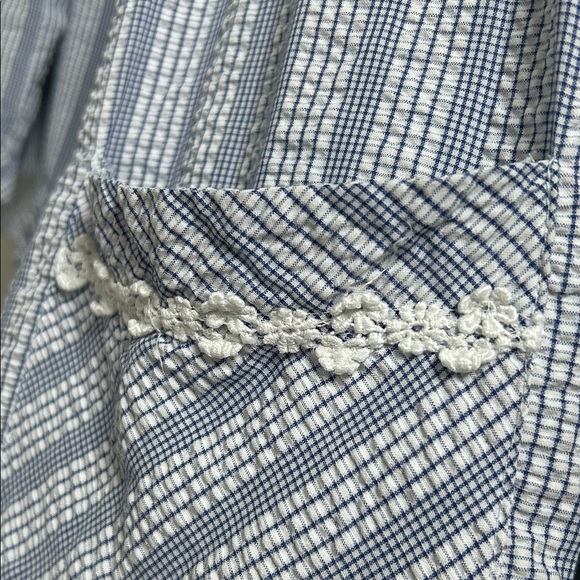 Eileen West Blue Off White Plaid Stripe Robe 3/4 Sleeves Size Small Medium - Picture 14 of 15